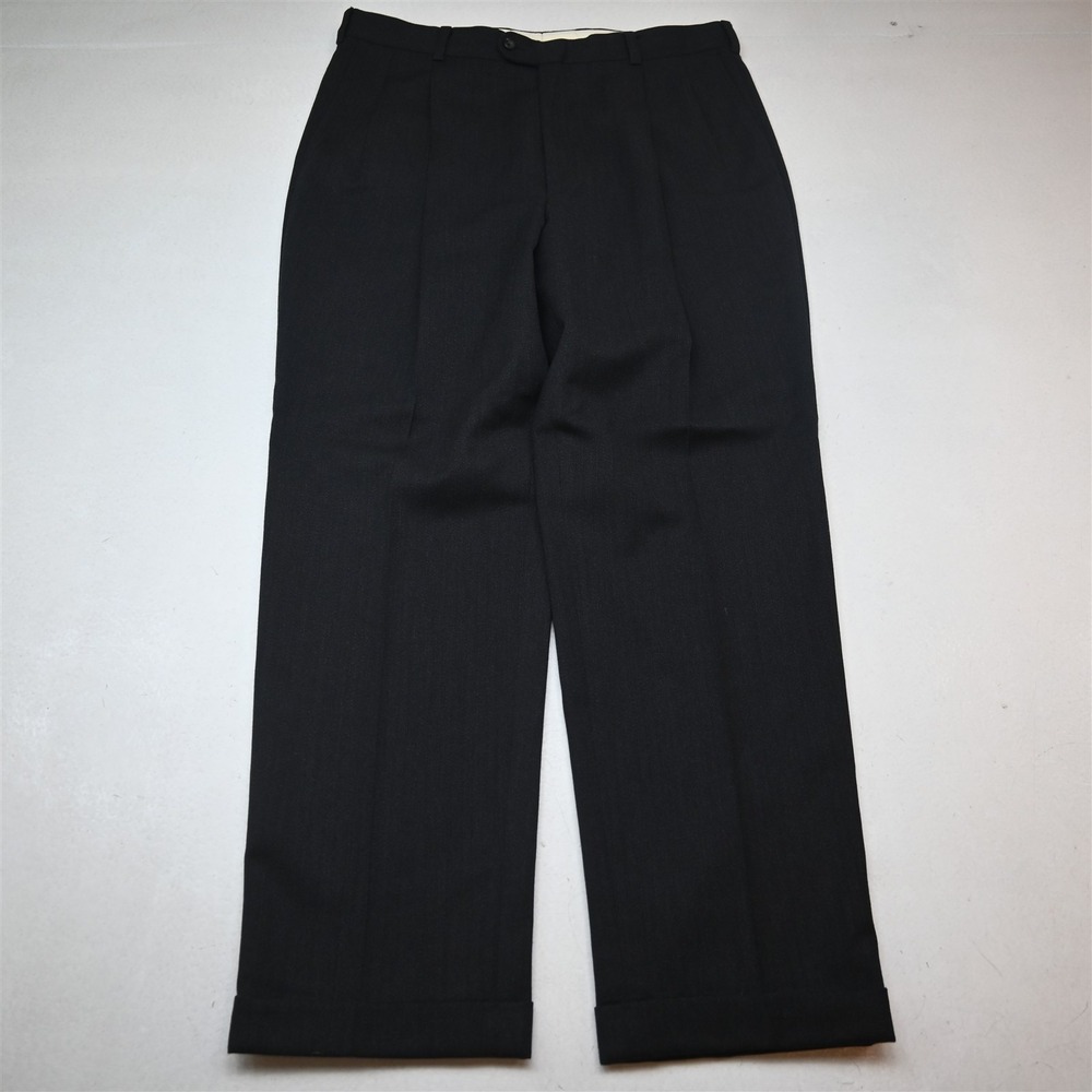 Vtg Barry Bricken 36x34 Gray 100% Wool Heavyweight Twill Pleated Cuffed Pants